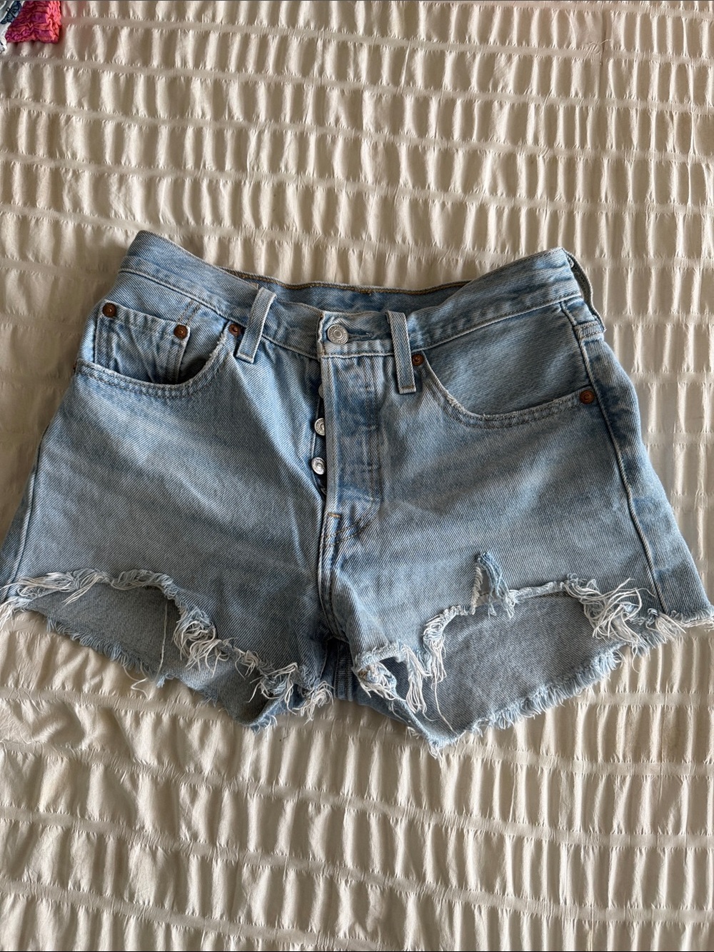 Levi's Light Wash Distressed Denim Cutoff Shorts